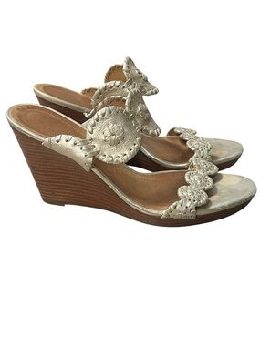 Jack Rogers Luccia gold metallic leather medallion wedge sandals